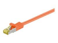 Orange 0.25 m Cat7 S/FTP networking cable with a sleek design, featuring a clear connector with a metal clip for secure connections.