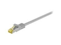 Grey 0.5 m Cat7 S/FTP networking cable with a clear plastic connector and gold-plated pins, designed for high-speed data transmission.