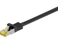 Black 3-meter Cat7 S/FTP networking cable with a sturdy plastic connector and gold-plated contacts for enhanced performance and durability.