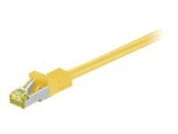 Yellow 20-meter Cat7 S/FTP networking cable with a clear plastic connector, designed for high-speed data transmission.
