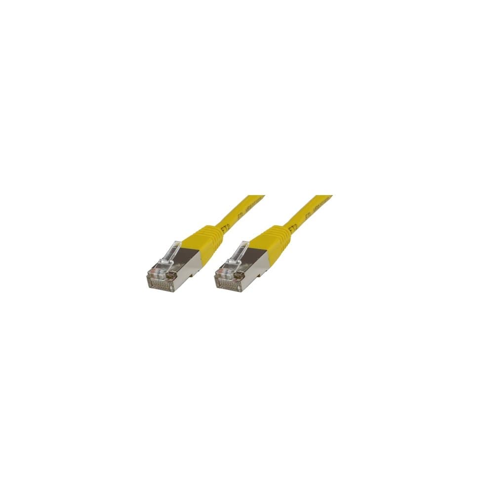 Yellow Microconnect SSTP60025Y networking cable, 0.25 meters long, featuring Cat6 S/FTP connectors with metal shielding at both ends.