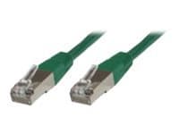 Green 0.5-meter Cat6 S/FTP networking cable with metal connectors on both ends, designed for high-speed data transmission.