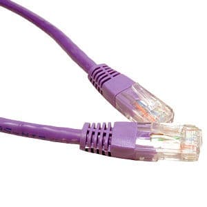 Purple 7.5m U/UTP Cat6 networking cable by Microconnect, featuring clear connectors and a durable plastic exterior.