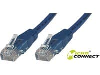 Blue 1-meter Cat6 U/UTP networking cable featuring clear plastic connectors and a durable design, labeled with the Microconnect logo.