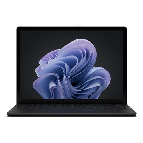 Sleek black Microsoft Surface Laptop 6 with a 13.5" touchscreen display, featuring a modern design and Windows 11 Pro interface, highlighting its premium build and vibrant screen.