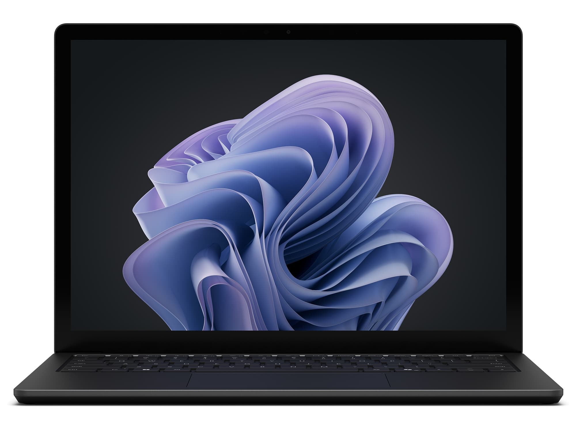 Sleek black Microsoft Surface Laptop 6 with a 13.5-inch touchscreen display, featuring a modern design and a vibrant abstract wallpaper on the screen.