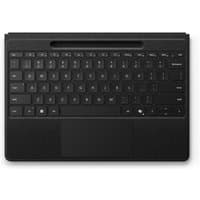 Black Microsoft Surface Pro Flex QWERTY Nordic Bluetooth keyboard with touchpad and function keys.