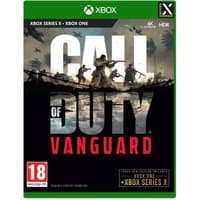 Xbox Series X game case, Call of Duty: Vanguard cover art with soldiers and bold title, green border.