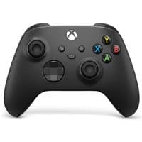 Black Microsoft Xbox wireless controller with Bluetooth, USB, dual analog sticks, and colored ABXY buttons.