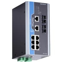 Black and silver Moxa P-510-MM-SC-HV industrial Ethernet switch with multiple ports and blue accent stripe.