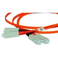 Orange Moxa PCHCLE OPIC multimode fiber optic cable with dual beige connectors.