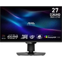 MSI MAG 274UPDFDE 27" monitor, 4K UHD 3840x2160, sleek black design, thin bezels, sturdy stand.