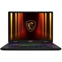 Black MSI Pulse A16 laptop with RGB keyboard, Ryzen AI 9, 8GB RAM, 1TB SSD, GeForce, dragon logo on screen.