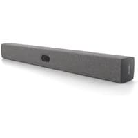 Gray Neat Bar video conferencing system, rectangular with fabric finish and central camera lens.