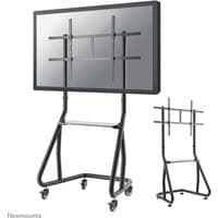 Black Neomounts NS-M3800 TV trolley for 60-100" screens, with adjustable mount, sturdy base, and four caster wheels.