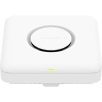 White NETGEAR PoE device with a circular center, compact square design, and LED indicator on the front edge.