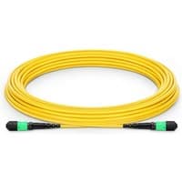 Yellow Nvidia InfiniBand/fibre optic cable, 3m, with MPO connectors, black ends with green accents.