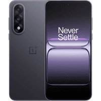 Phantom Grey OnePlus Nord 5 smartphone, 6.83-inch display, triple rear cameras, "Never Settle" on screen.