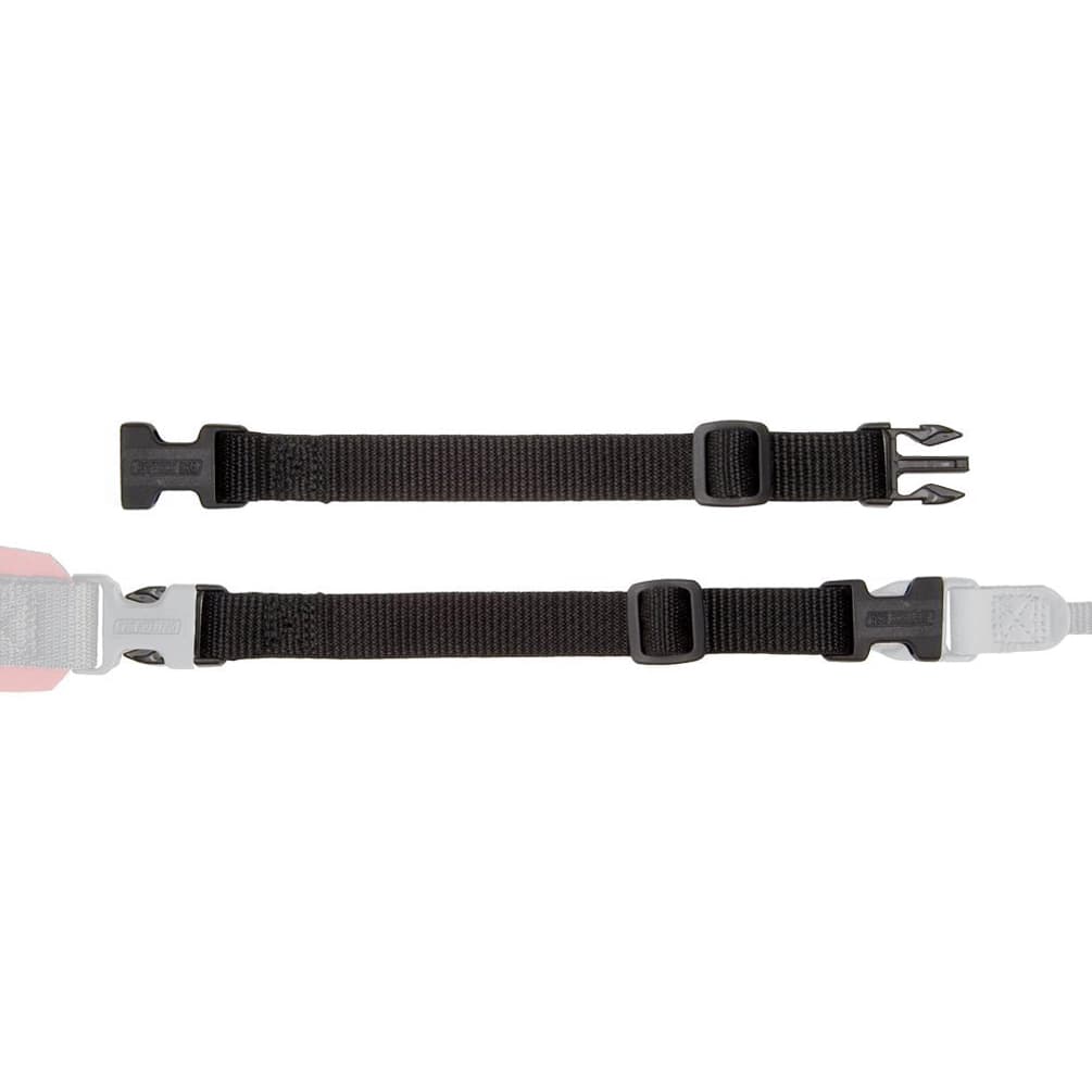 Black nylon extension connectors with adjustable buckles and clips, designed for secure attachment and easy adjustment, featuring a durable, lightweight construction.