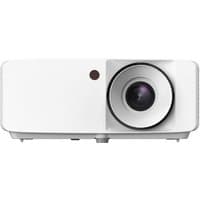 White Optoma HZ40HDR projector with large lens, sleek design, and front-facing controls.