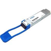 Silver Origin Storage transceiver with blue pull tab, rectangular shape, and visible connector pins.