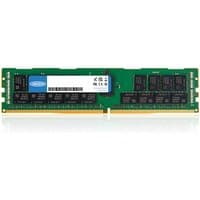 Green Origin Storage 64GB DDR4 RAM module with black chips and white label, gold connector edge.