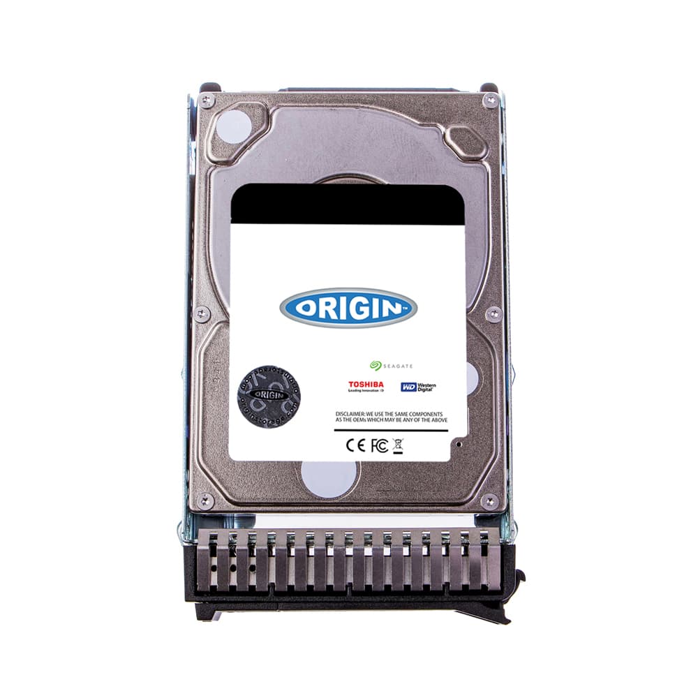 600GB 2.5-inch SAS hard drive in a silver metal hot swap caddy, featuring a black label with the "ORIGIN" logo and various certification marks.