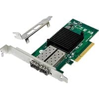 Green PCIe network card with dual ports, black heatsink, and metal bracket by Origin Storage.