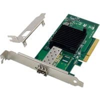 Green PCIe 2.0 network card with black heatsink and metal bracket, featuring a single SFP+ port for high-speed connectivity.