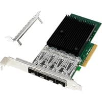 Origin Storage PCIe 3.0 x8 NIC, quad port, black heatsink, green circuit board, silver bracket.
