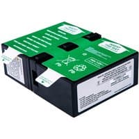 Black and green Origin Storage UPS battery cartridge with labeled pull tabs and recycling symbols.