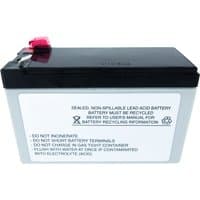 Black and white Origin Storage UPS battery cartridge RBC2 with red connector and recycling instructions on label.