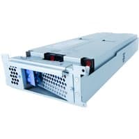 Gray Origin Storage UPS battery cartridge RBC43 with metal casing and vented front panel.