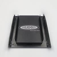 Black Origin Storage SSD 240GB 2.5in with logo, mounted in 3.5in converter bracket, includes cables.