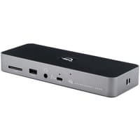 Black and grey OWC Thunderbolt 4 dock with multiple ports including USB, HDMI, and SD card slot.