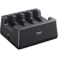 Black Panasonic FZ-VCBG210 tablet battery charger with four charging slots and Panasonic logo on the front.