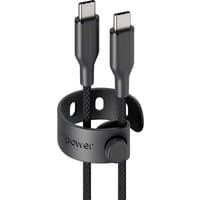 Black braided USB-C to USB-C cable with adjustable strap and sleek connectors.