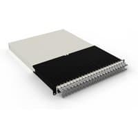 Grey PATCHBOX .one 30RU STP with black retractable cables and modular design for organized cable management.