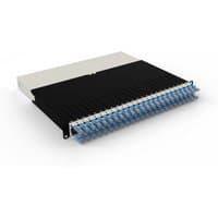 PATCHBOX .one 8RU UTP in blue, featuring multiple organized cable slots and a sleek black and white design.