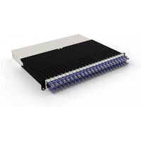 Violet PATCHBOX .one 8RU UTP with black casing and multiple cable ports, compact and rectangular design.