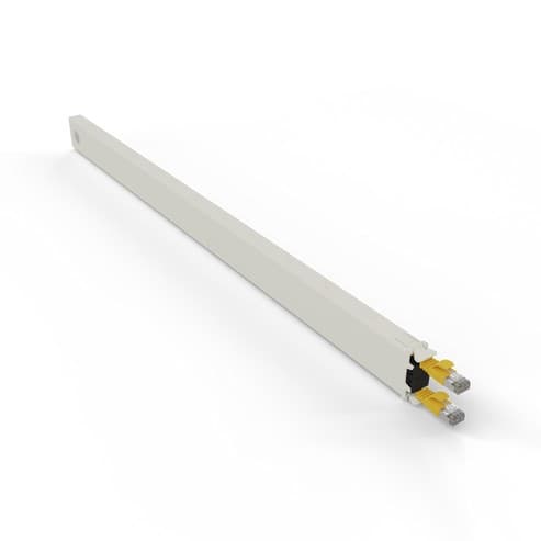 30RU STP Yellow Cat6A cable management cassette, featuring a sleek white design with yellow connectors, designed for installation in a Patchbox frame.