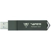 Black Patriot Memory PVP30 portable SSD with USB Type-A and Type-C connectors, Viper logo, and keychain loop.