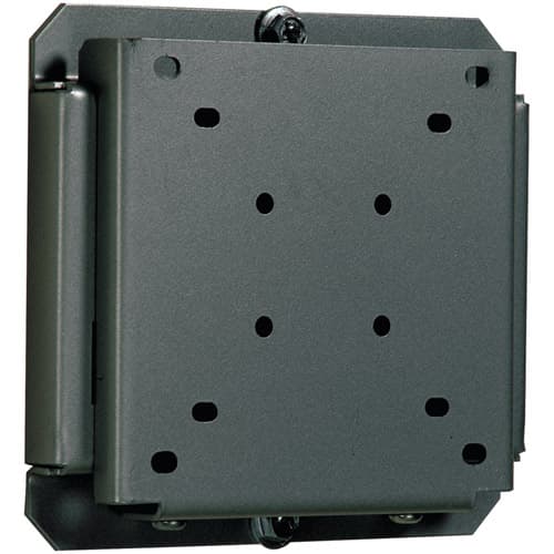 Flat black metal wall mount with multiple mounting holes, designed for 10" to 29" displays, featuring a sturdy construction with an 80 lb load capacity.