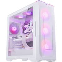 White Phanteks ECLIPSE G500A DRGB Midi Tower with tempered glass panel and RGB lighting fans.
