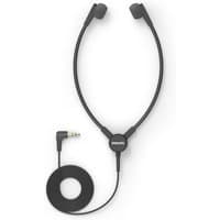 Black Philips ACC0233 wired in-ear headset with adjustable neckband and 3.5mm jack connector.