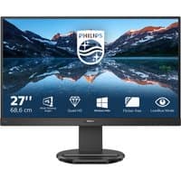 Philips B Line 27" monitor, slim black bezel, 2560x1440 resolution, adjustable stand, landscape image on screen.