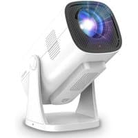 White Philips NeoPix 250 projector with black front grille and adjustable stand, compact design.
