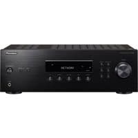 Black Pioneer SX-10AE stereo receiver with large volume knob, multiple buttons, and digital display panel.
