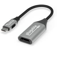 Gray Plugable USB-C to HDMI adapter with braided cable and HDMI 2.1 port for 8K 60Hz or 4K output.