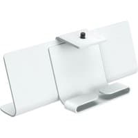 White Poly Studio X30/X32/V12 Table Stand with sleek curved metal design and central mounting bracket.